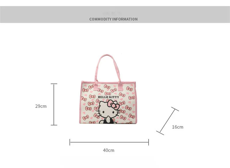 Hello Kitty All Match Retro Canvas Bag Women Commuter Shoulder Handbag Girl Student Large Capacity Cartoon Schoolbag