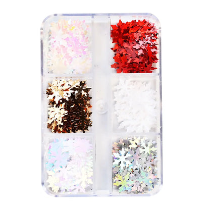 6Grids/Box Winter Christmas Snowflake Nail Art Glitter Iridescent White Glitter Flake Sequins Manicure Xmas Spangle Paillettes *