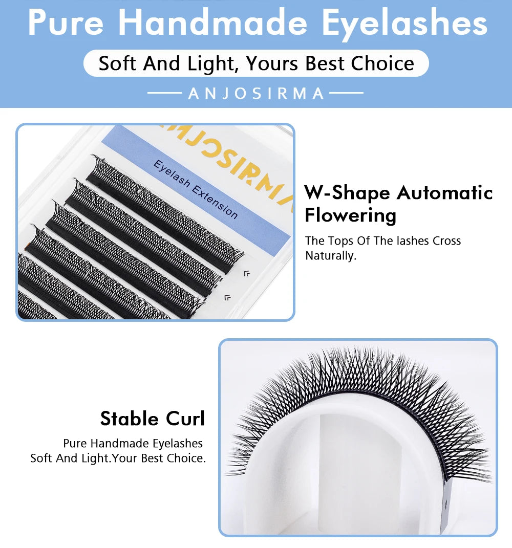 ANJOSIRMA YY Shaped Eyelash Extension, 3 Split Tips, Soft BASF Lash,  Hand Made Curl, High Quality, 3D，0.07 makeup eyelashes