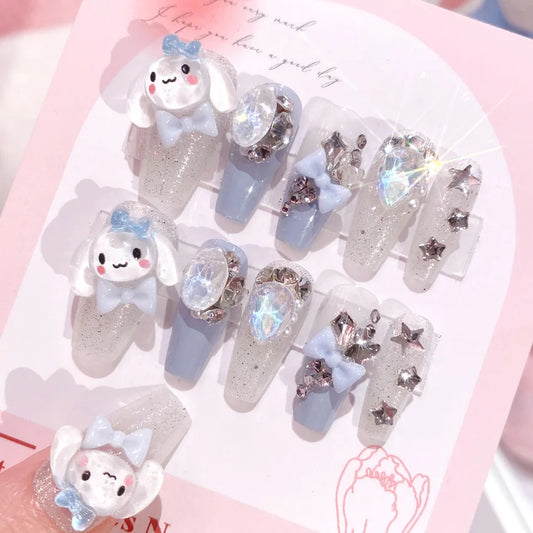 Blue Kawaii False Nail Sanrio Accessories Anime Kuromi Design Press on Nails Removable Finished Nail Tips For Schoolgirl Gift