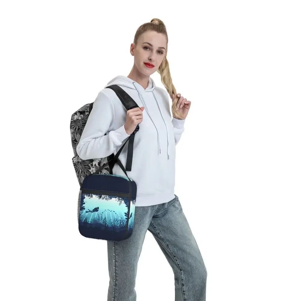 Scuba Diver Flag Resuable Lunch Box for Women Multifunction Dive Diving Thermal Cooler Food Insulated Lunch Bag Office Work