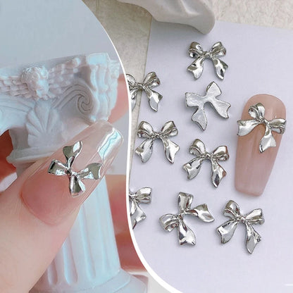 1Bag 3D Silver Gold Bowknot Shaped Nail Charms Metal Alloy Heart Nail Art Rhinestones Manicure Jewelry For DIY Nail Accessories