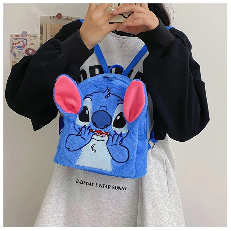 Disney New Stitch Plush Backpack Cartoon Fashion 3D Mini Women's Backpack Large Capacity Cute Children's Schoolbag High Quality