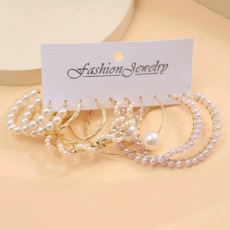 Fashionable imitation pearl earring set, new 6-pair combination, light luxury and niche design earrings and earrings