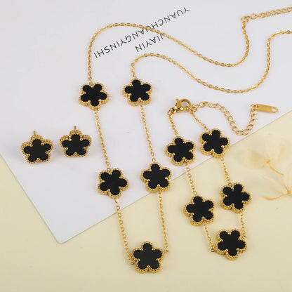 New Hot Trendy Luxury Five Leaf Flower Necklace Jewelry Earrings for Women Gift Fashion 316L Stainless Steel Clover Bracelets