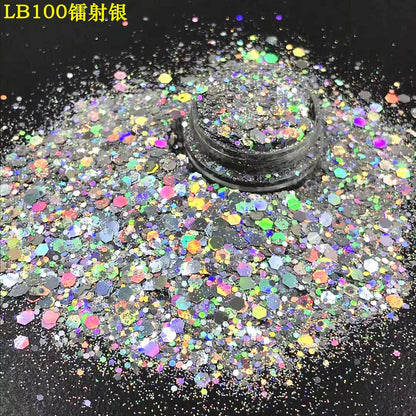 24 Colors Holographic Chunky Glitter 24 Colors Total Laser Nail Glitter Flakes Chunky Holographic Laser Nail Glitter