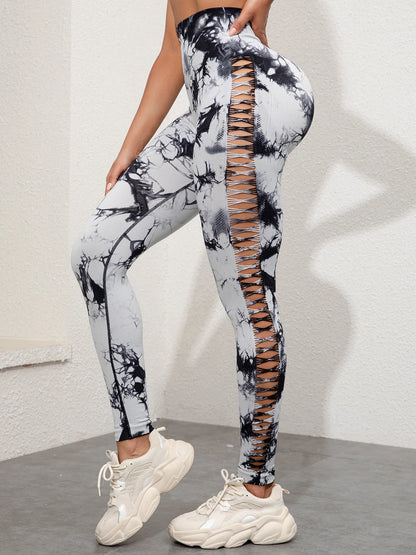 2024 Butt Lifting Sexy Gym Leggings Women High Waist Seamless Tie Dye  Leggings Women Skinny Stretch Outdoors Hollow Out Pants