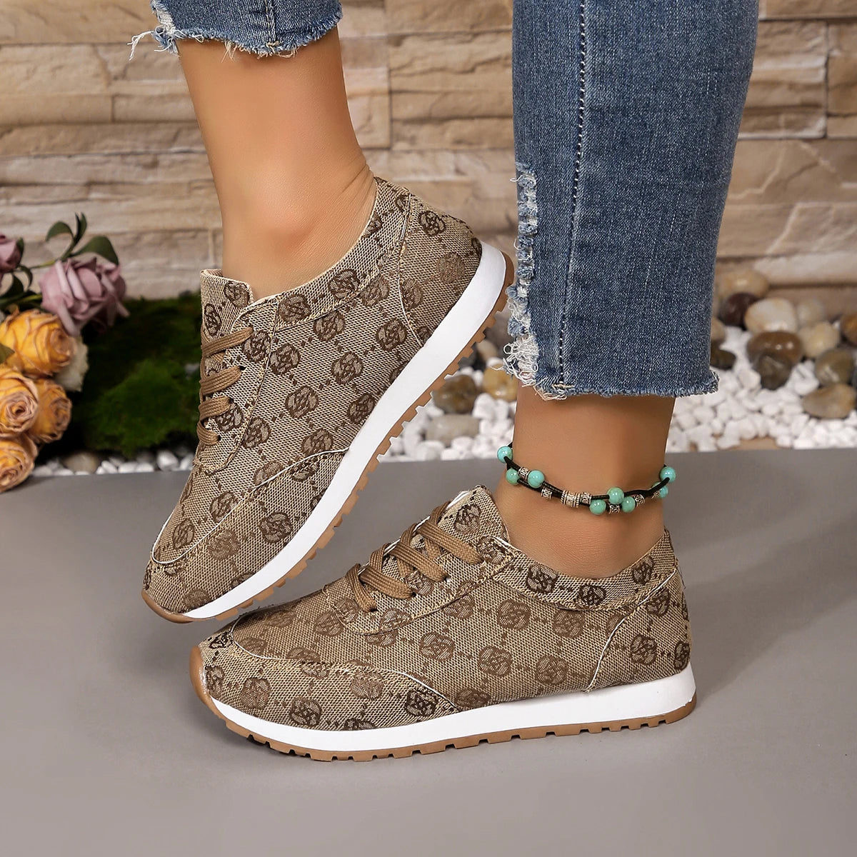 Women Casual Sneakers Luxury Print Design Shoes Platform Lace Up Breathable Sneakers Running Tennis Sports Shoes Plus Size 36-43