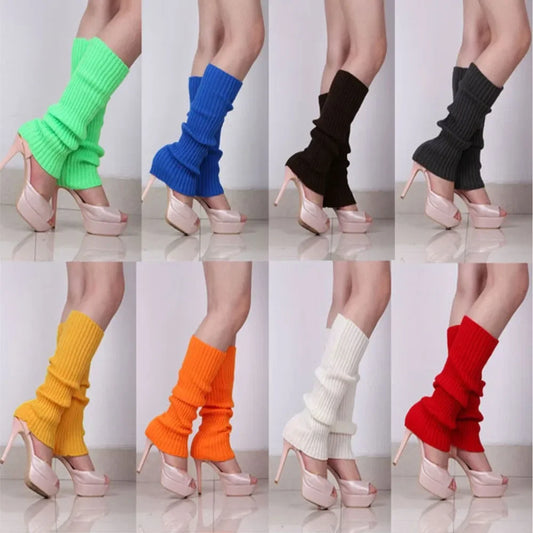 Women Halloween 80s Neon Colored Knit Leg Warmers Ribbed Bright Footless Socks Punk Black Knee High Gothic Hip-hop Rock Sock