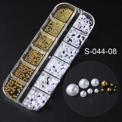 3D White Pearl Nail Art Decoration Gold Silver Beads Half Pearl Nail Charms Parts Summer Design DIY Jewelry Manicure Accessories