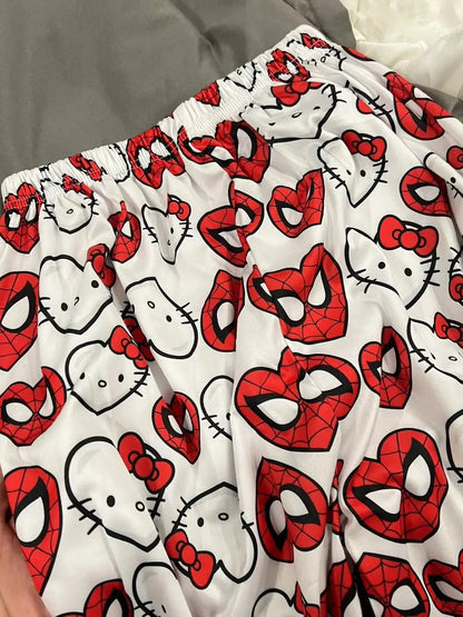 Miniso Spiderman Hello Kitty Cartoon Women's Pajama Long Pants Spring/Summer Edition Home Leisure Couple Pants Sleep Pants