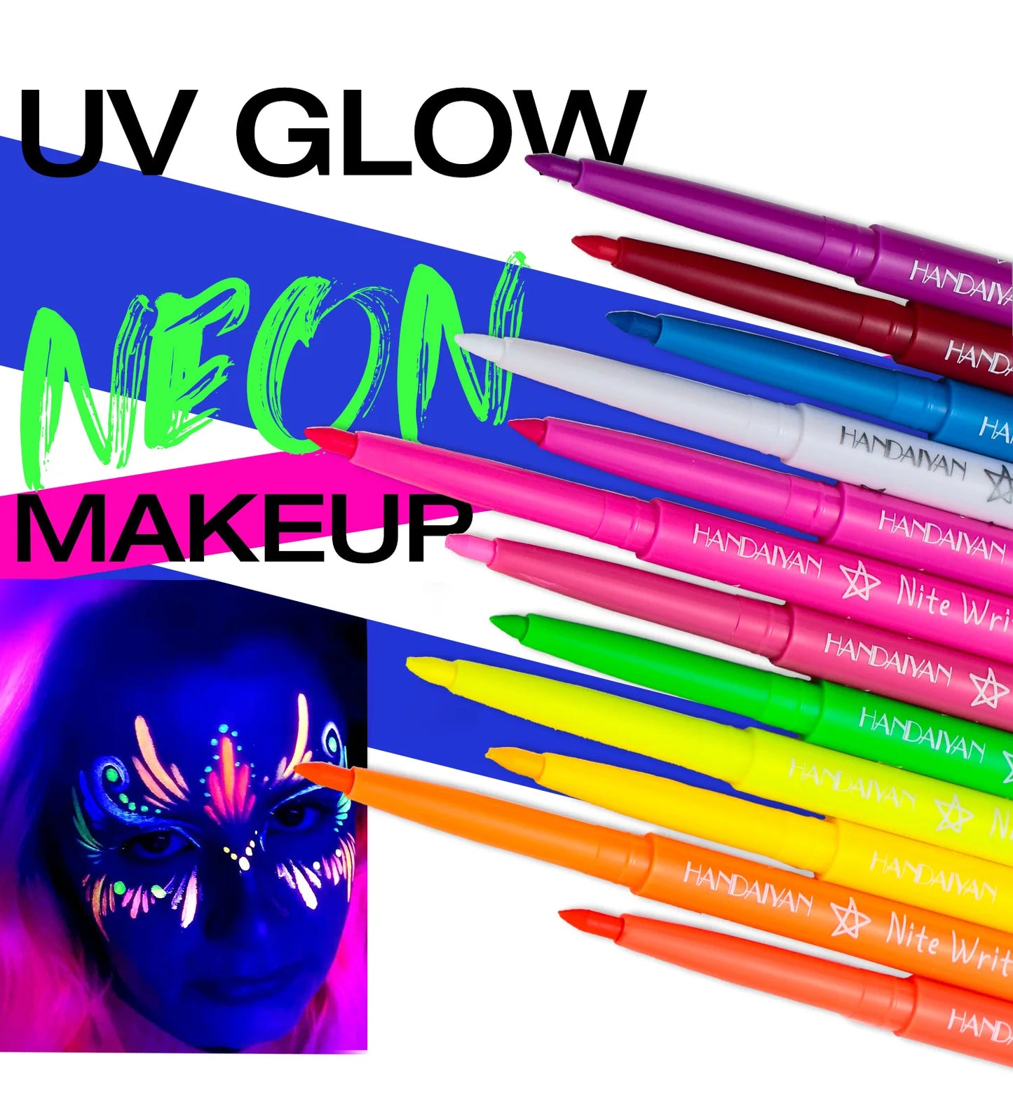 Fluorescent UV Light Neon Eyeliner Pen Waterproof Yellow Purple Orange Color Gel Eye Liner Pencil Eyes Make Up Cosmetics Tool