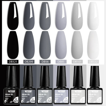 6Pcs Gray Gel Nail Polish Set Moonlight Colors Gel Semi Permanent Varnish Soak Off UV Gel Nail Art Manicure Base Top Coat Kit