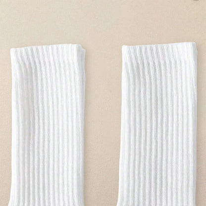 3 Pairs Women White Stacked Socks Simple Fashionable Versatile Socks Antibacterial Comfortable Lightweight Soft Mid Length Socks