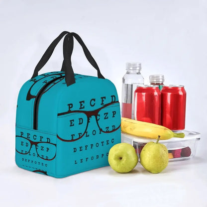 Funny Glasses With Eye Test Chart Resuable Lunch Boxes Women Multifunction Optician Optometrist Thermal Cooler Food Lunch Bag