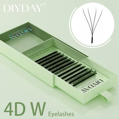 DIYDAY 4D 8D W-Shaped Eyelash Extension Double Tips W shape Lashes Automatic Flowering W Eyelashes Natural Soft Fake Lash Fans