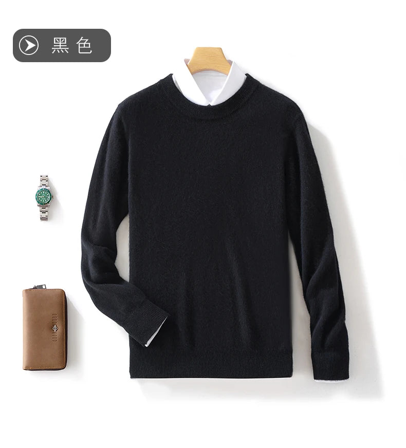 Fall/Winter New Cashmere Sweater Men's 100% Pure Wool Thick Crewneck Sweater Casual Knitted Bottom Shirt