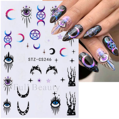 3D Nail Stickers Eyes Mushroom Flower Sliders for Nails Designs Rainbow Abstract Nail Art Adhesive Decals  Decoration STZCS240