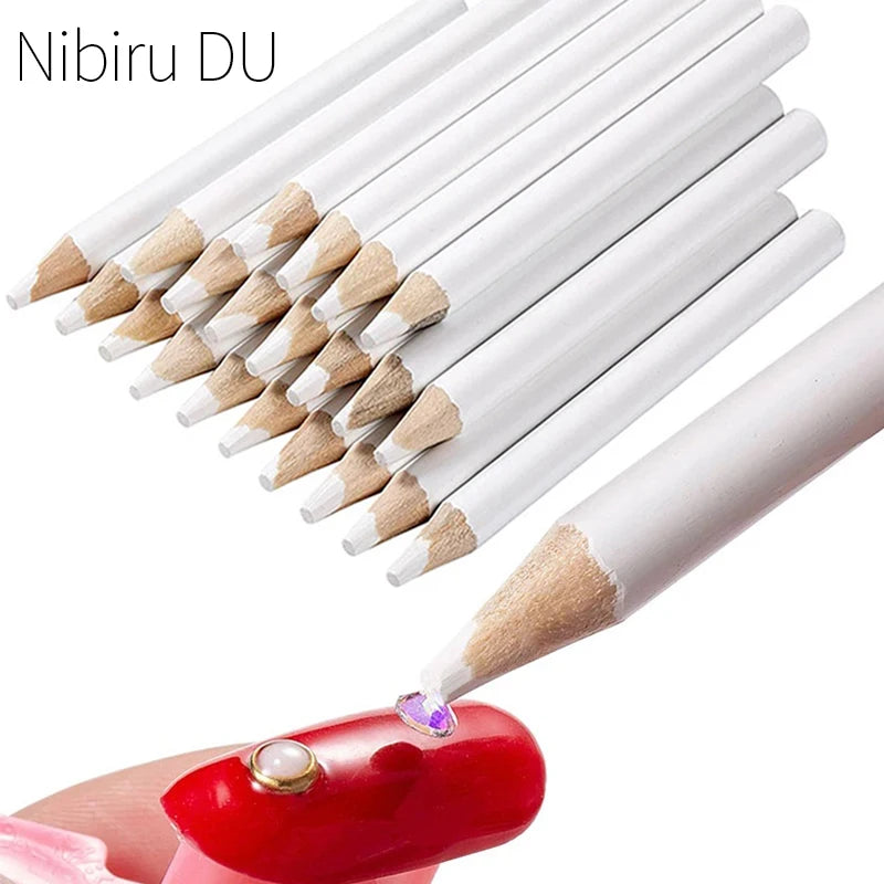 20/5Pcs Rhinestone Picker Dotting Pencil White Wax Pen for Picking Up Stones Crystal Bead Applicator Nail Art Decoration Tools