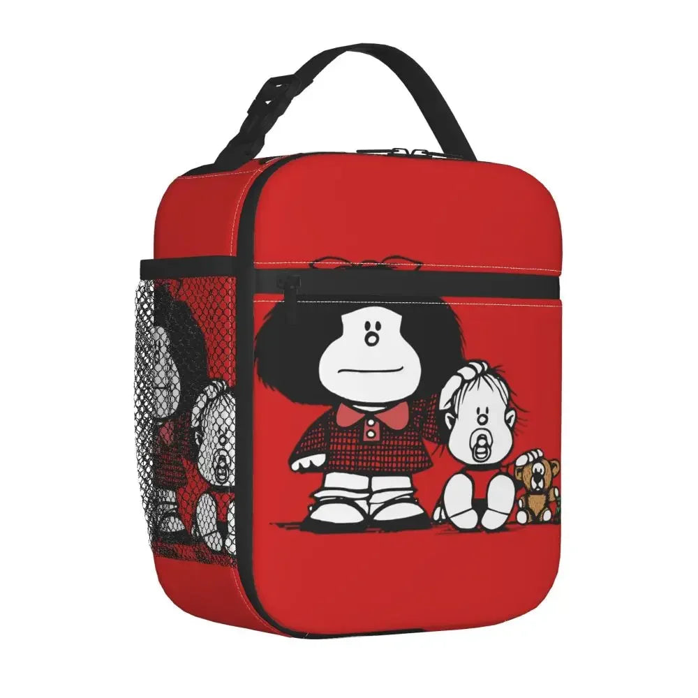 Kawaii Hermanos Mafalda Merch Insulated Lunch Bags For School Office Cute Comics Food Bag Portable Cooler Thermal Lunch Boxes