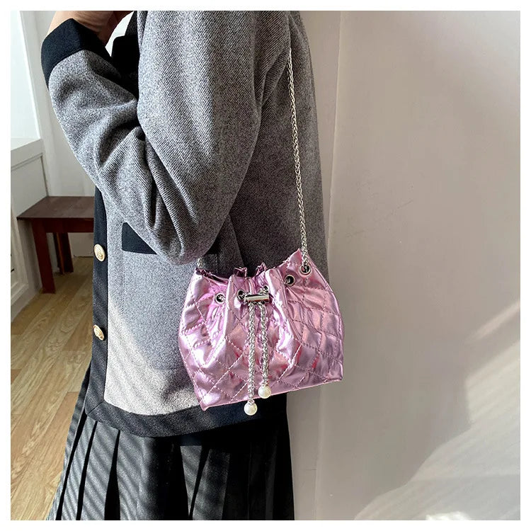 Luxury Designer Small PU Leather Bucket Crossbody Bags For Women Chain Shoulder Bag 2023 Trend Brand Ladies Handbags and Purses