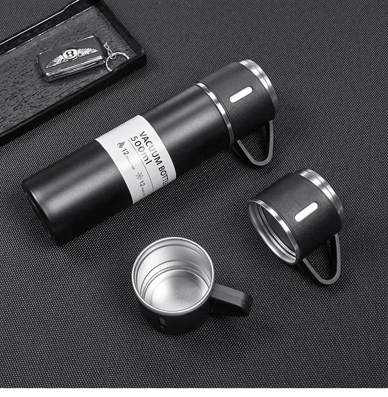 500ML Stainless Steel Vacuum Flask with Business Style Shimmering Design, Coffee Mug Thermos Bottle with Portable Carafe