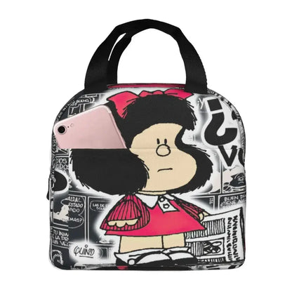 Happy Cycling Mafalda Lunch Box for Women Cartoon Cooler Thermal Food Insulated Lunch Bag Kids School Children Picnic Tote Bags