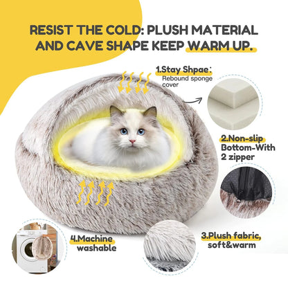 2 in 1 Soft Plush Pet Bed with Cover Round Cat Bed Pet Mattress Warm Cat Dog Sleeping Nest Cave for Small Dogs