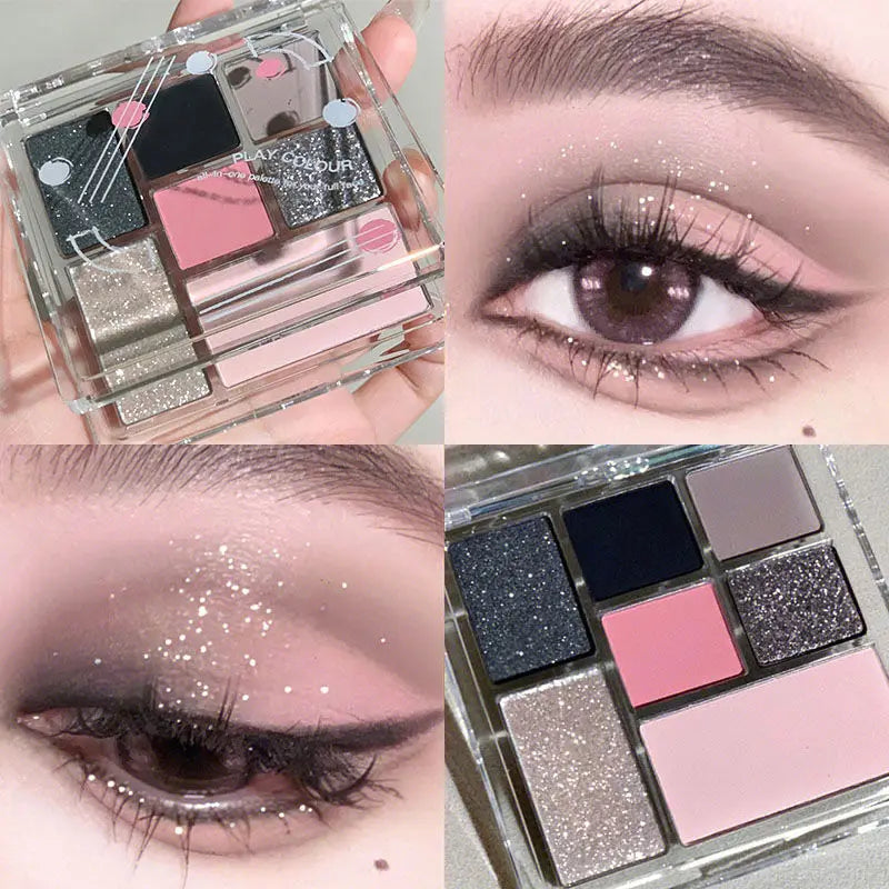 Pink Black Color Shimmer Eyeshadow Palette Glitter Sequins Shiny Eye Shadow Eye Pigments Millennial Style Girls Makeup Pallete