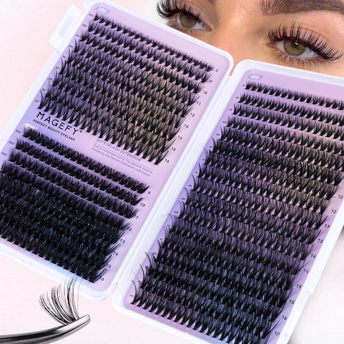 MAGEFY DIY Lashes Extensions Kit 800pcs Lash Clusters 80D/100D Wispy Individual Lashes Mix 9-18mm Cluster Eyelash Extension