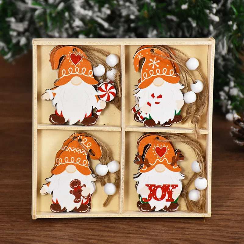 Christmas Wooden Pendants Gingerbread Man Gnomes Xmas Tree Hanging Oranment 2024 Noel Navidad Decorations for Home New Year Gift