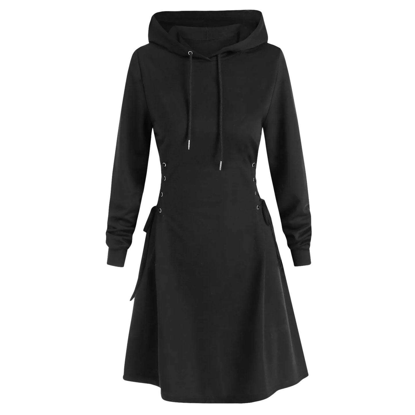 Women Tie Waist Mini Dress Hoodies V Neck Long Sleeves Slim Fit Hoodies Sweatshirts Ladies Fashion Long Solid Drawstring Hoodies