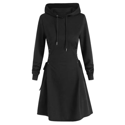 Women Tie Waist Mini Dress Hoodies V Neck Long Sleeves Slim Fit Hoodies Sweatshirts Ladies Fashion Long Solid Drawstring Hoodies