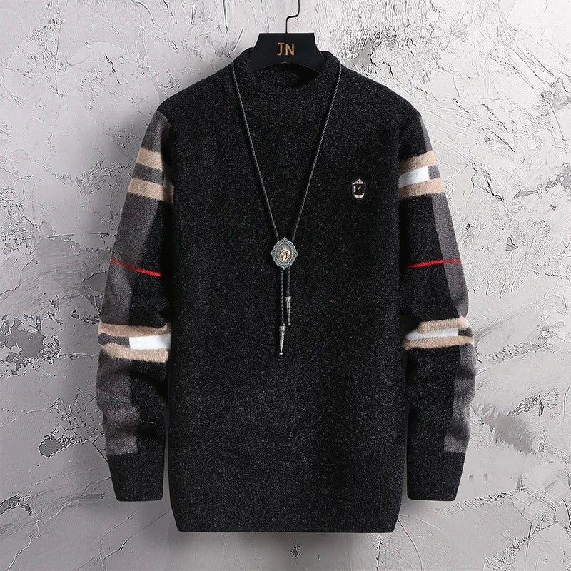 2023 New Winter Luxury  Cashmere Sweater Men Soft Warm Turtleneck Spliced Color Pullover High End Mens Christmas Sweaters