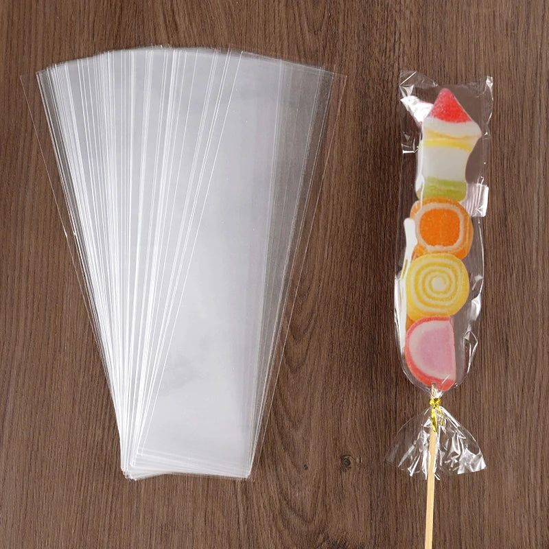 50/100pcs Clear Long Candy Treat Bag Cellophane Cookie Lollipop Plastic Bag Food Gift Packaging Wedding Birthday Decor Supplies