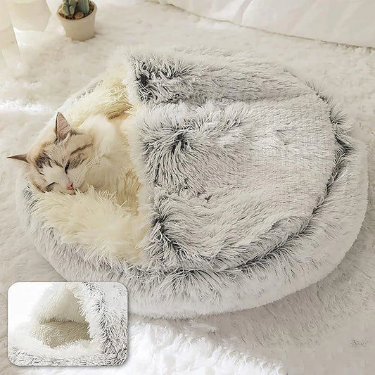 2 in 1 Soft Plush Pet Bed with Cover Round Cat Bed Pet Mattress Warm Cat Dog Sleeping Nest Cave for Small Dogs