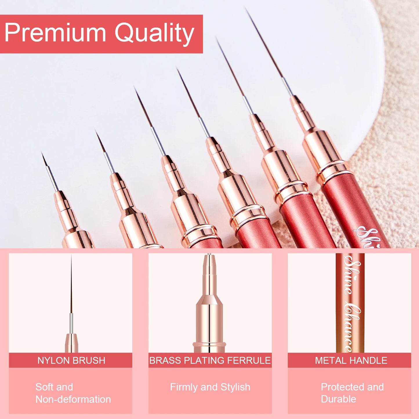 6Pcs Transparent French Stripe Liner Kolinsky Brush 3D Tips Manicure Ultra-thin Line Drawing Pen Brushes Painting Nail Art Tools