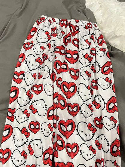 Miniso Spiderman Hello Kitty Cartoon Women's Pajama Long Pants Spring/Summer Edition Home Leisure Couple Pants Sleep Pants