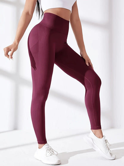 High Waist Seamless Yoga Tight Pants,Solid Color Fitness Workout Leggings,Women's Activewear