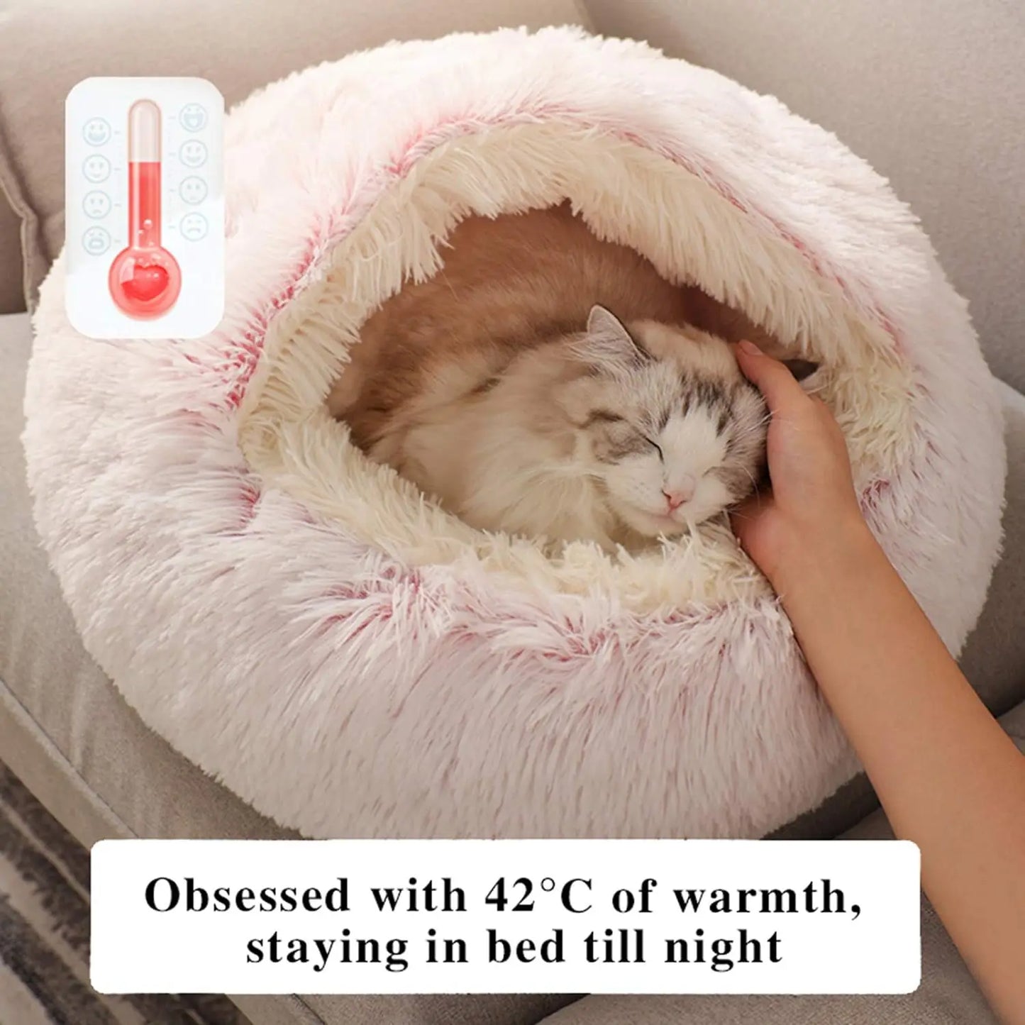 2 in 1 Soft Plush Pet Bed with Cover Round Cat Bed Pet Mattress Warm Cat Dog Sleeping Nest Cave for Small Dogs