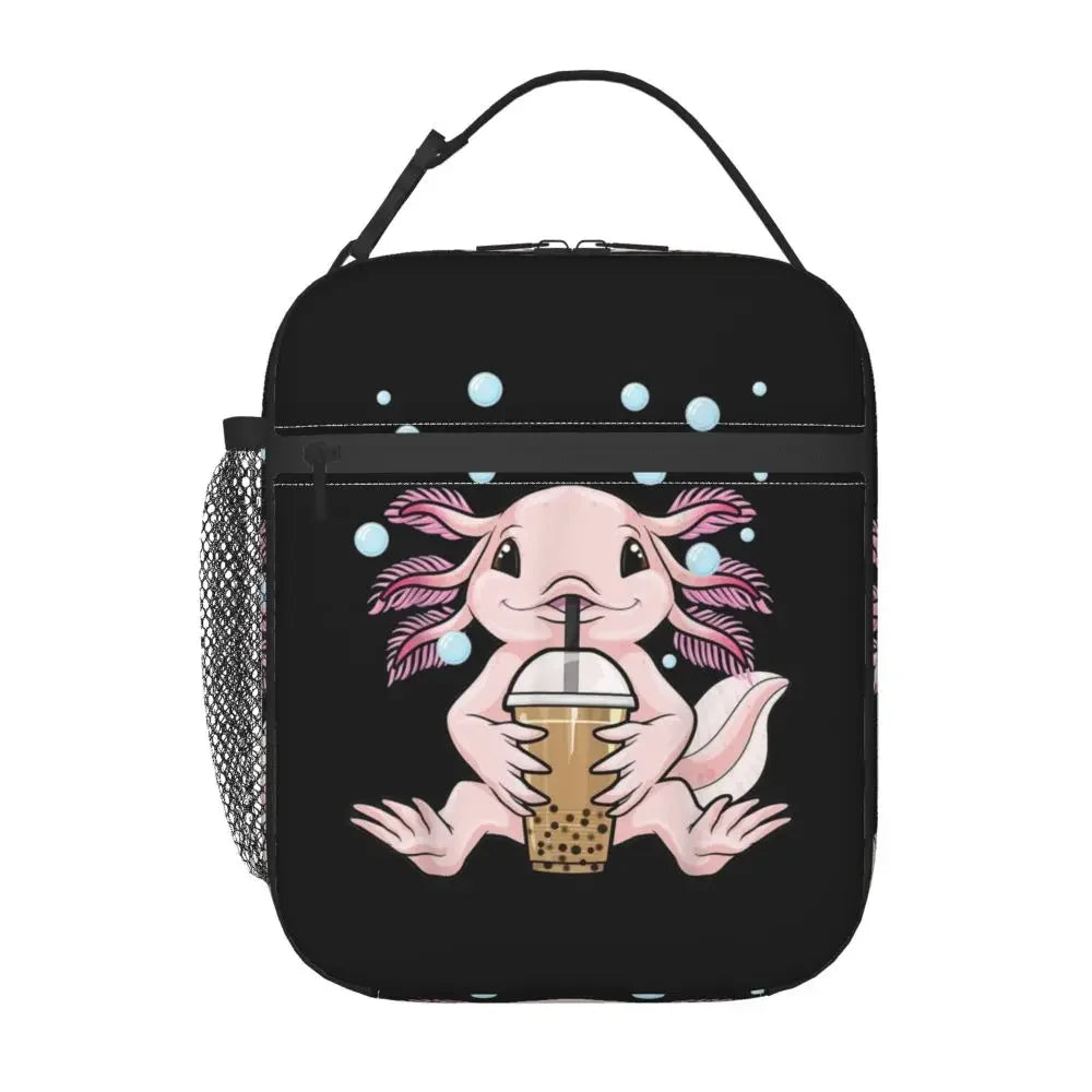 Axolotl In Pocket Insulated Lunch Bags for Women Amphibian Exotic Animal Resuable Thermal Cooler Bento Box Kids School Children