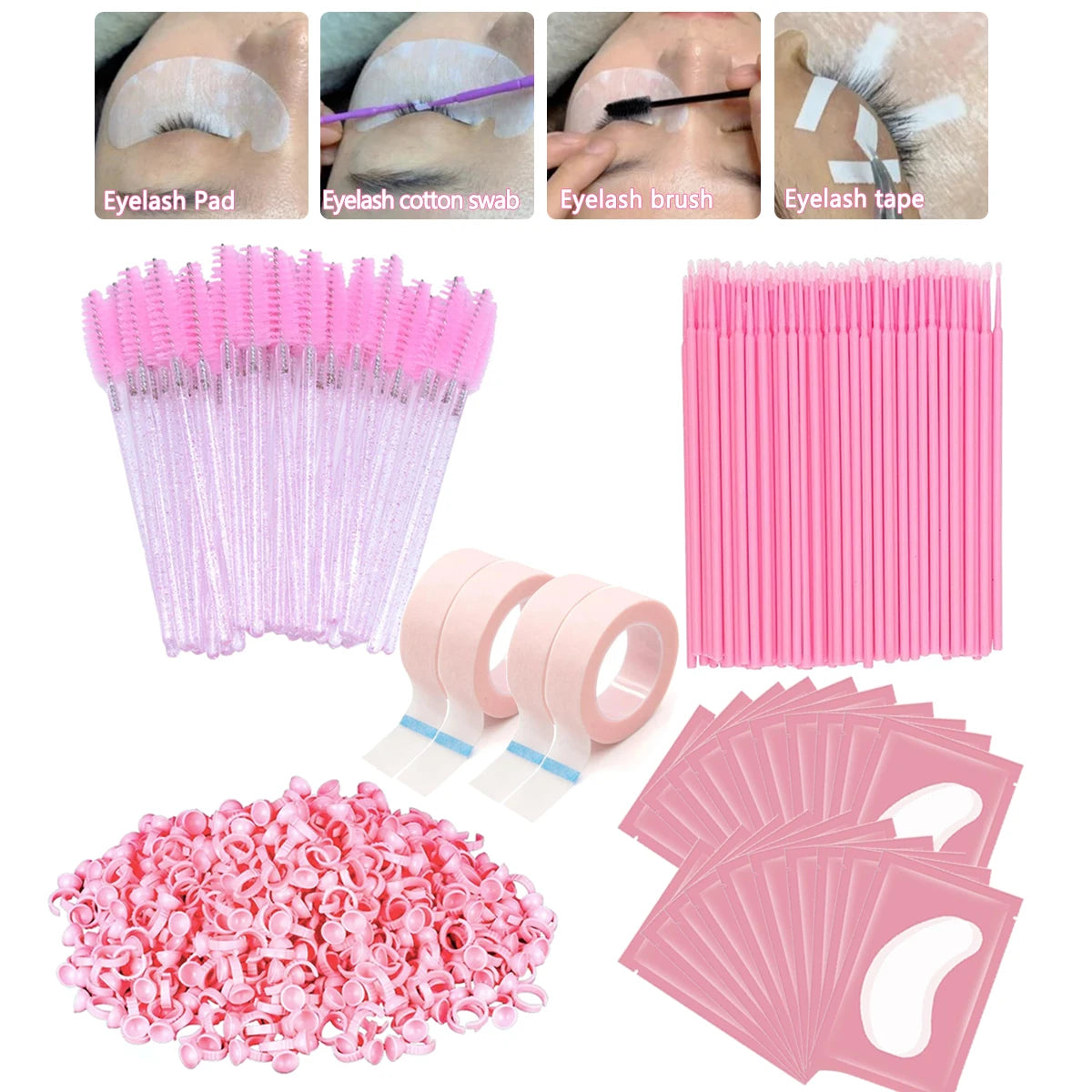 50pcs crystal lash brushes 100pcs nano cotton swabs 4pcs adhesive tape 100pcs ring cups 20pcs  Eye stickers Makeup Tool Set