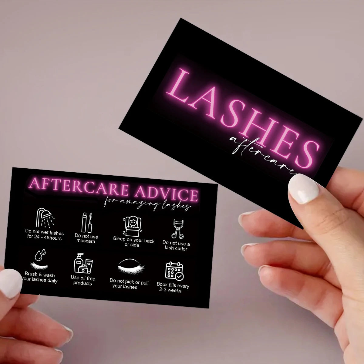 50pcs Black Eyelash Aftercare Card  Beauty Studio Membership Loyalty Cards Lash Extension After Sale Card Paper Business Card