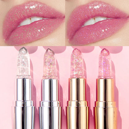 Sparkling Sequins Color Changing Lipstick Jelly Balm Moisturizing Glitter Pearl Lip Balm Long Lasting Transparent Lipstick Gel