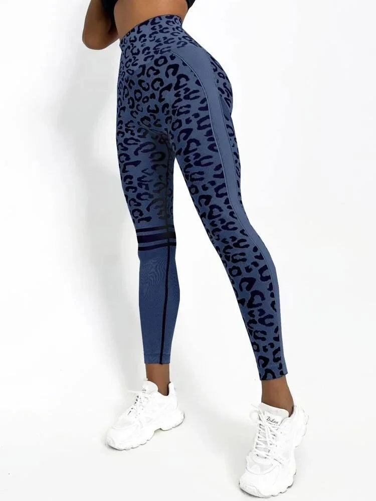 Women Leopard Seamless Yoga Pants High Waist Lifting Hip Honey Peach Hip Fitness Pants Yoga Suit Tight Running Sports Pants