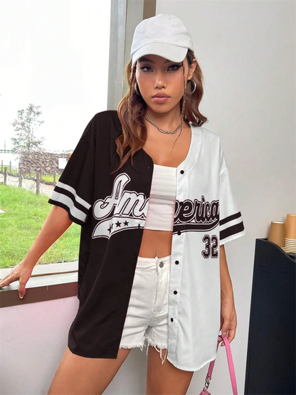 America Number 32 Baseball Tshirt Women Fashion Trend Button Streetwear Sport Top Oversized Casual Training Tee Baseball Jersey