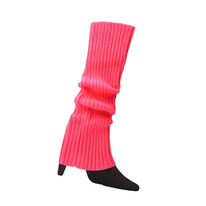 Women Halloween 80s Neon Colored Knit Leg Warmers Ribbed Bright Footless Socks Punk Black Knee High Gothic Hip-hop Rock Sock