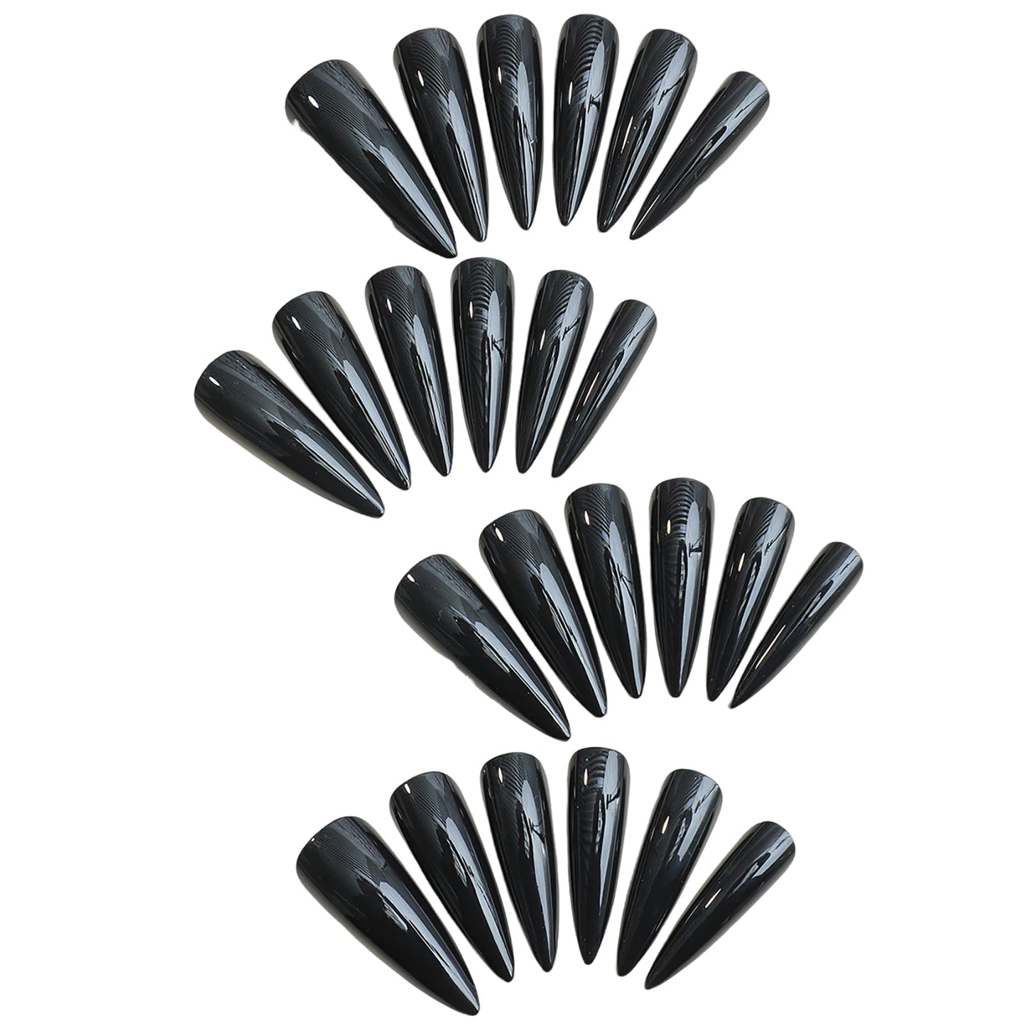 24Pcs Cool Pure Black Long Fake Nails Pointed Tips False Nail Solid Color Simple Style Artificial Nail Salon Expert Naive Cool