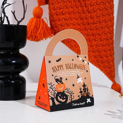 2Pcs Halloween Kraft Paper Portable Gift Bag Candy Packaging Bag With Handle Sealed Box Business Handbag Packaging Bag