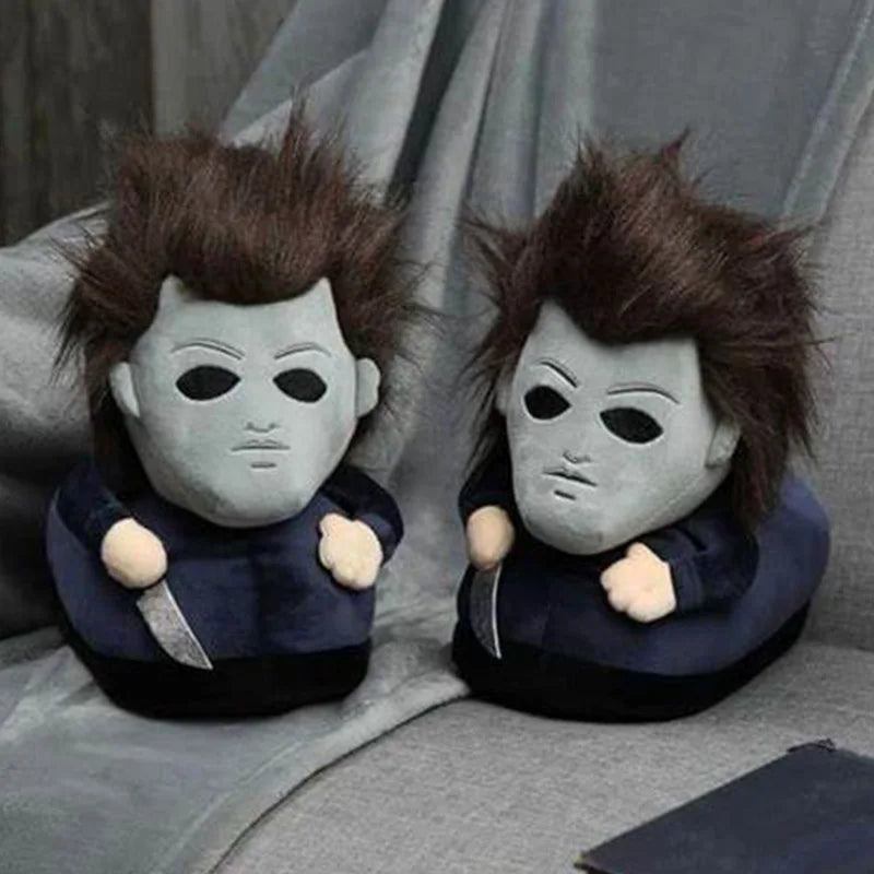 Michael Myers Plushie Doll Chucky Plush Halloween Demon King Animal Slippers Winter Warm Shoes Men Women's Indoor Kids Gifts